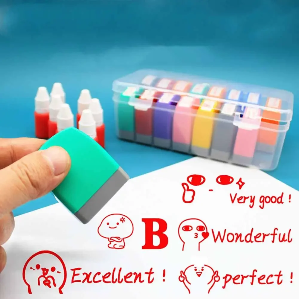 Self-ink Encouragement Stamp English Commentary Stamp Teaching Tool English Photosensitive Chapter Reward Stamp Kids Gift Toy