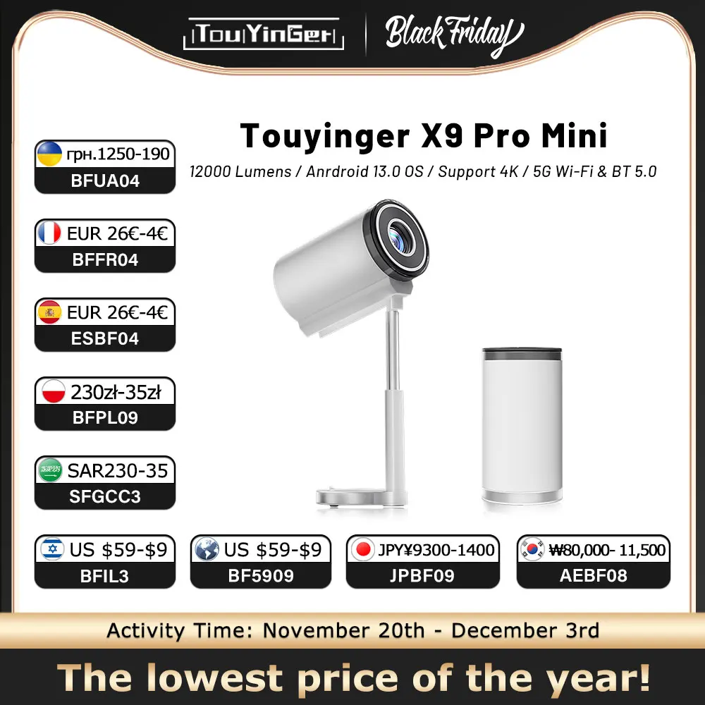 Touyinger X9 pro Mini Native 1080P Smart Projektor 4K Android 13 Video WiFi Bluetooth Heimkino Projektor