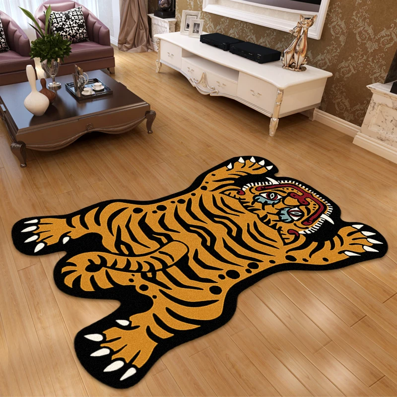 VIKAMA Creative Cartoon Tiger Rug Cute Animal Living Room Children's Bedroom Bed Blanket Home Decor Non-Slip Entrance Doormat