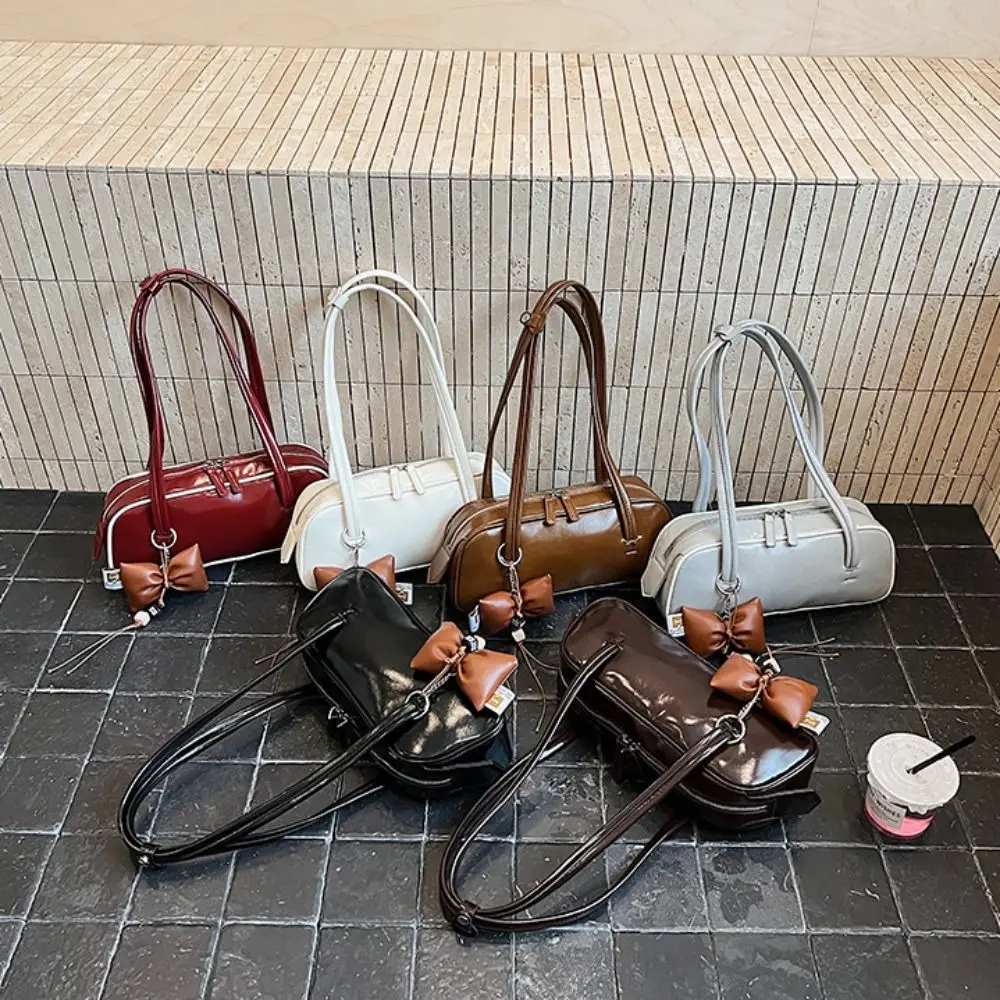

Fashion French Style Pu Bowling Bag Large Capacity PU Leather Boston Shoulder Bag Elegant Casual Women Handbags Girls