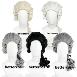 High Quality Lawyer Judge Baroque Curly Costume Wigs Deluxe Historical Synthetic Long Blonde Cosplay Wig For Halloween + Wig Cap