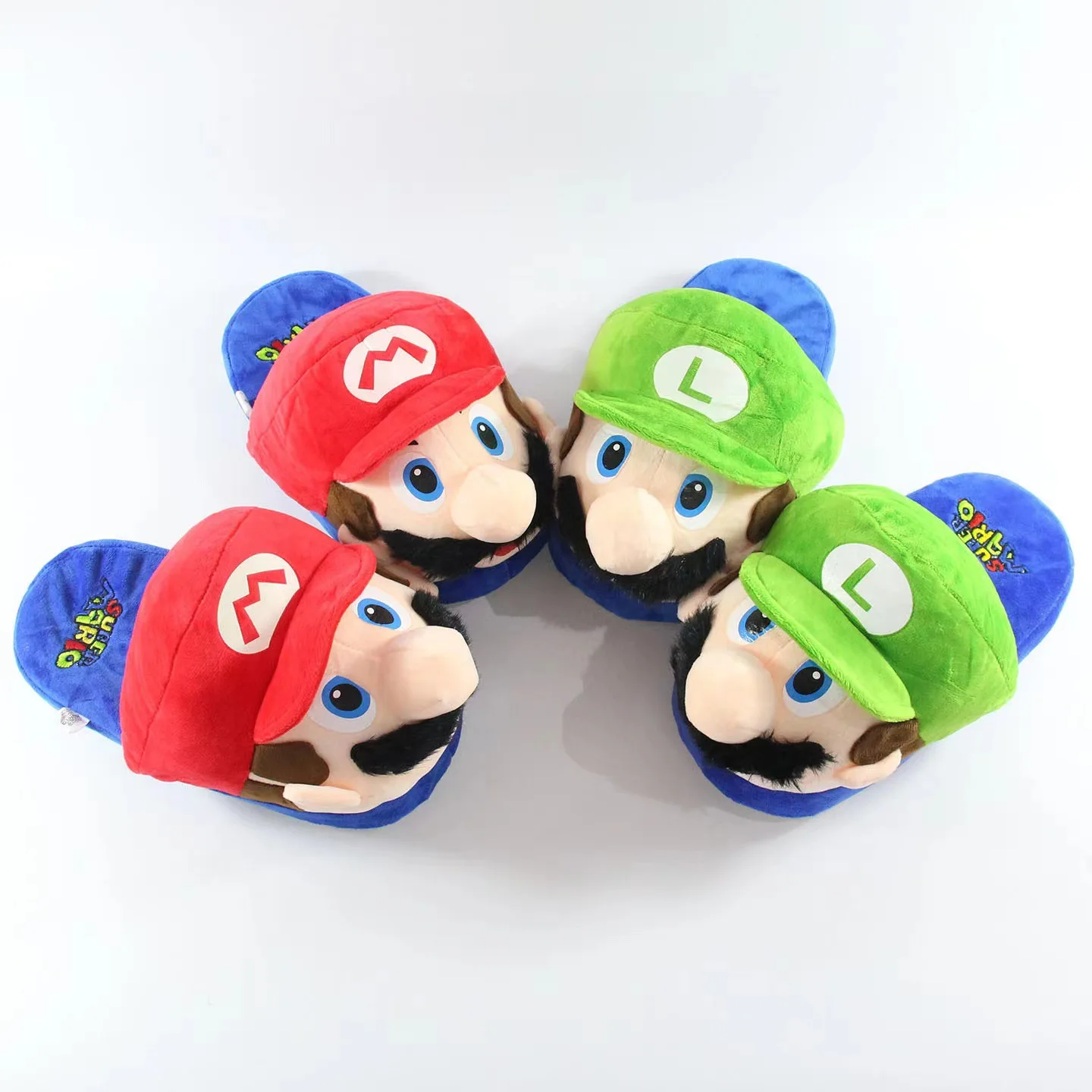 Cute Super Mario Game Luigi Home Indoor Slippers Non-slip Winter Warm Cotton Free Size Slippers Birthday Gift for Parent-Child