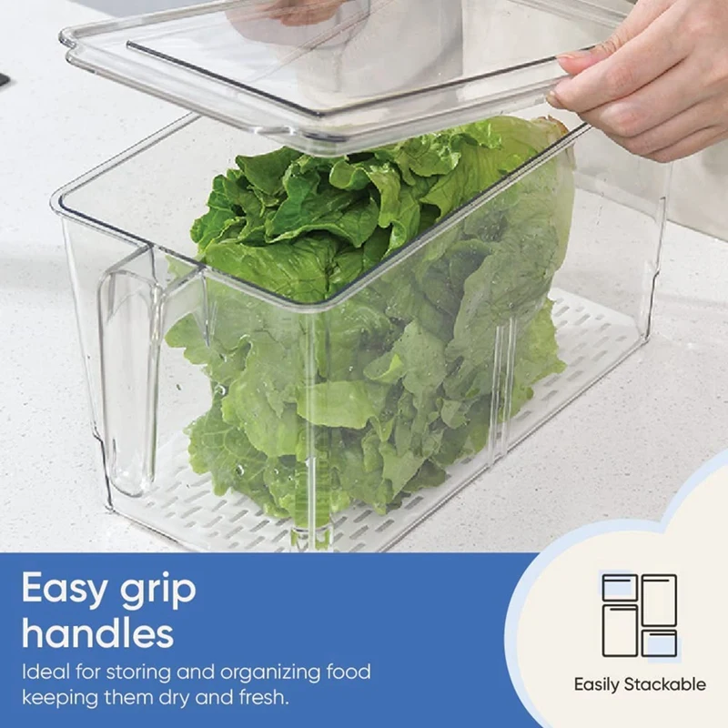 Food Storage Containers Large Sized Refrigerator Organizer Bins With Handles 4 Pack