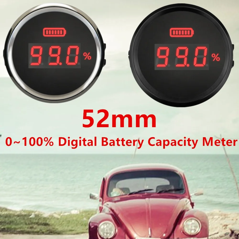 

RHAXEL 52mm (2'') 0~100% Battery Capacity Meter Digital Battery Charge Level Indicator LED Display with Red Backlight Universal