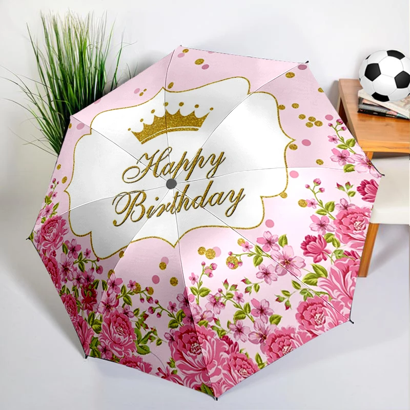 

Valentine's Day Happy Birthday Umbrella Automatic Open/close, Sturdy Iron Frame & 8-Rib Umbrella for Women & Men, Christmas Gift