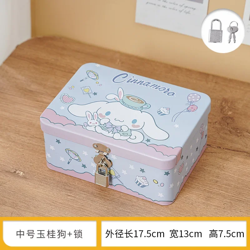 سانريو Kawaii مرحبا كيتي قابل للقفل صندوق تخزين مكتبي بلدي ميلودي سينامورول أنيمي الكرتون المنزلية قفل بكلمة مرور صندوق صفيح