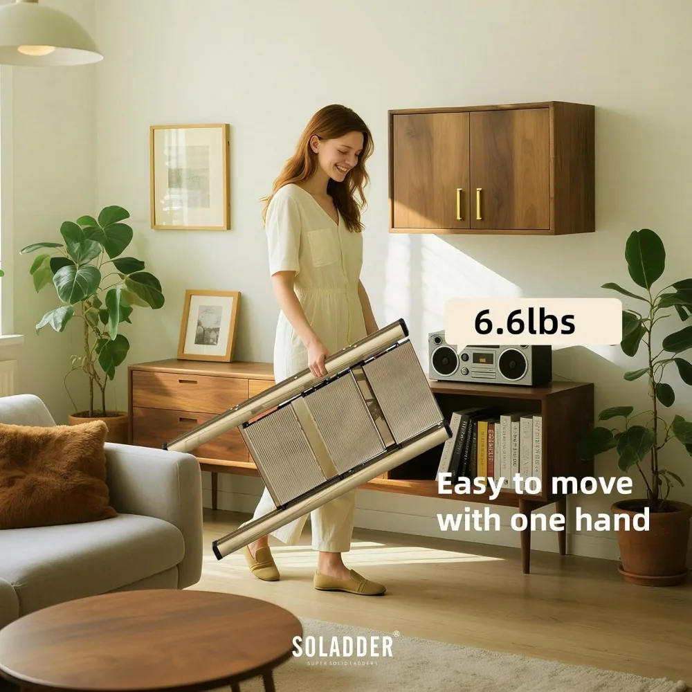 3-Stufen-Leiter, rutschfeste und leichte faltbare Trittleiter für Erwachsene und Kinder zur Verwendung in der Küche, Schrank und Bibliothek, 300 Pfund (Gold).