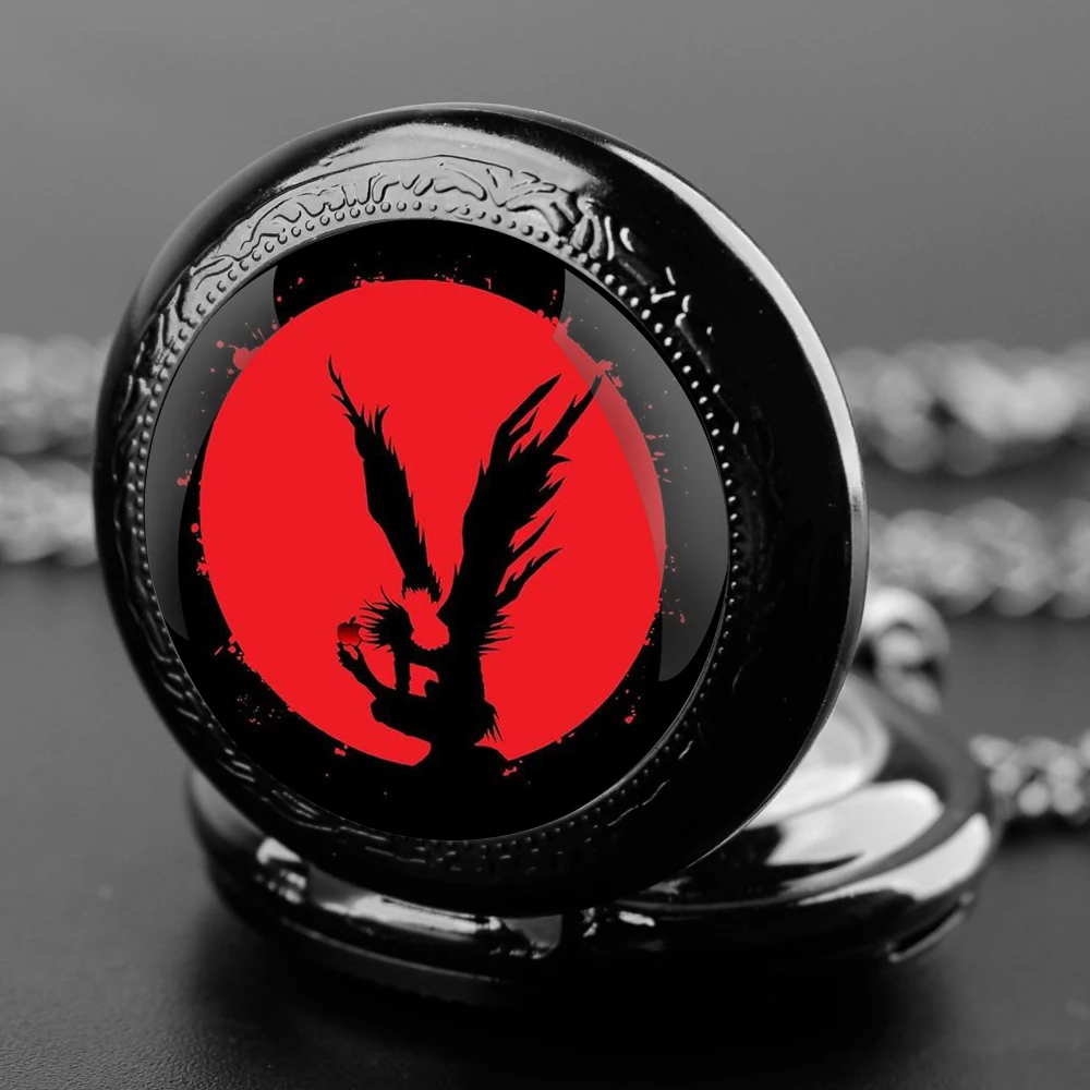 Delicate Gifts Quartz Pocket Watch Death Note Design Glass Dome Necklace Pendant for Mens Womens