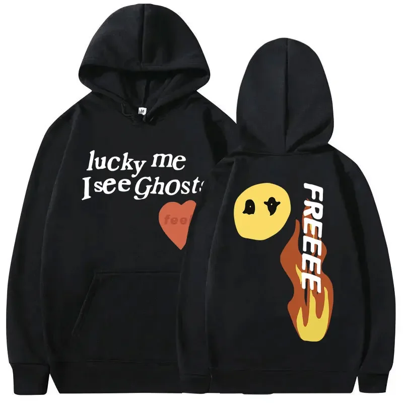 

Rapper Kanye West Lucky Me I See Ghosts Feel Graphic Print Hoodie Men Women Hip Hop Oversized Sweatshirt Male Fashion Streetwear