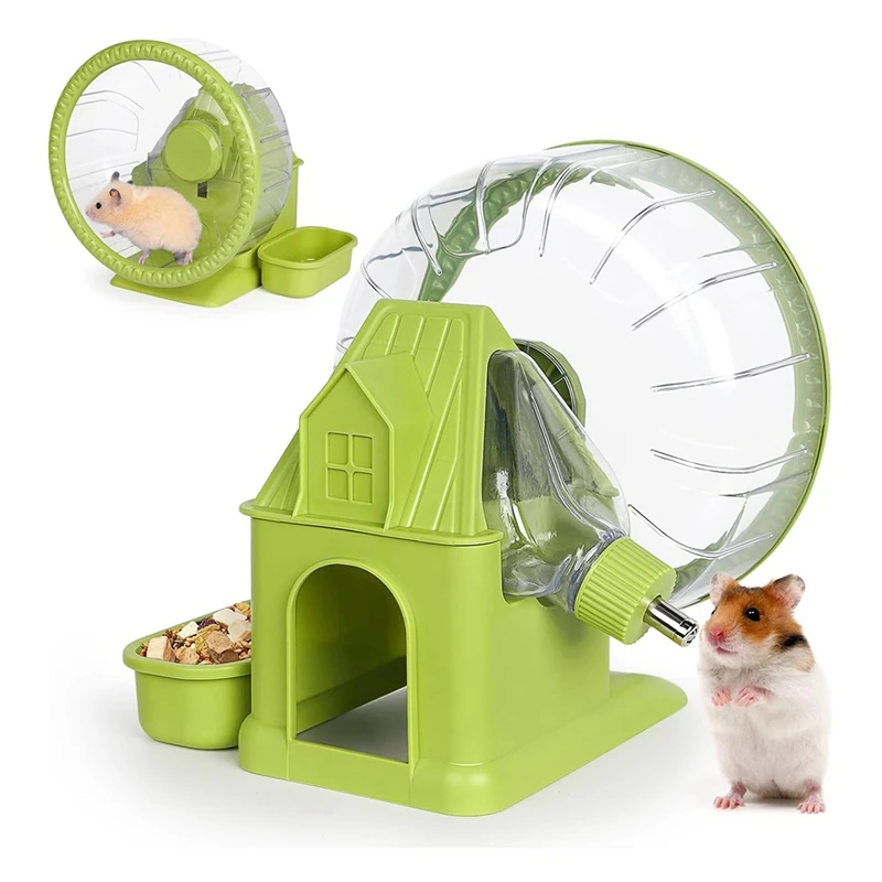 4 In 1 Quiet Hamster Exercise Wheel, Multi Functional Hamster House With Running Wheel, Water Bottle, Food Bowl