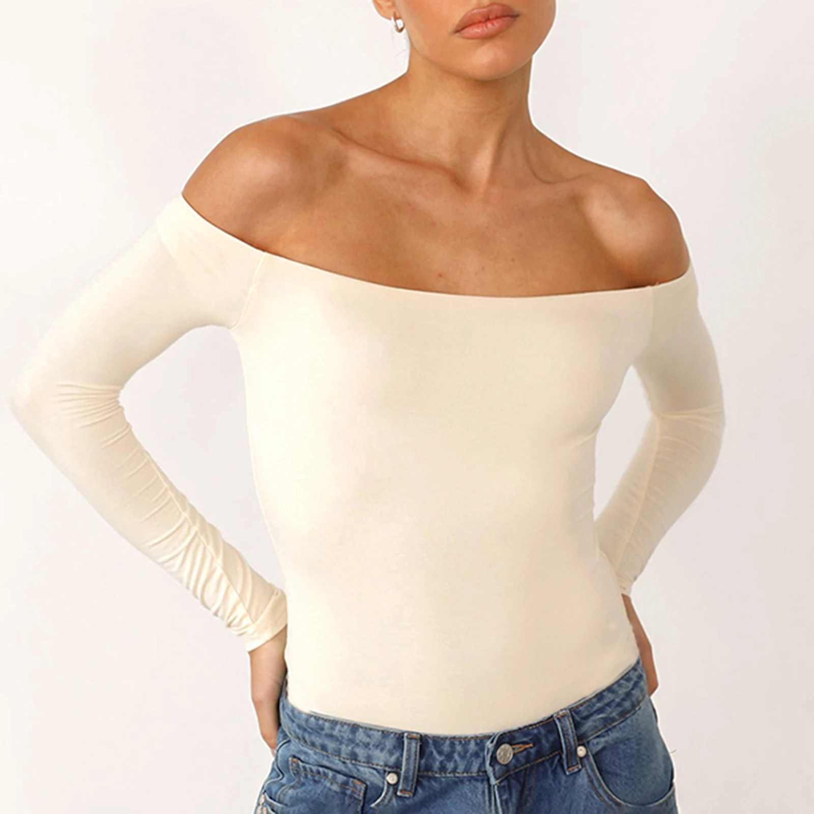 

Fashion Women’s Tube Top Off Shoulder Cropped Tops Long Sleeve Slim Solid Color Shirt for Spring Summer Camis Streetwear Y2k