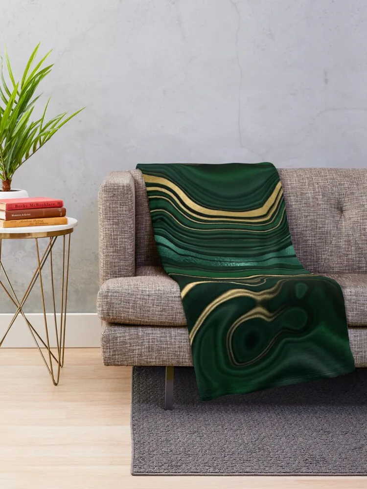 Emerald Green and GoldMalachite Pattern Throw Blanket blankets for sofas