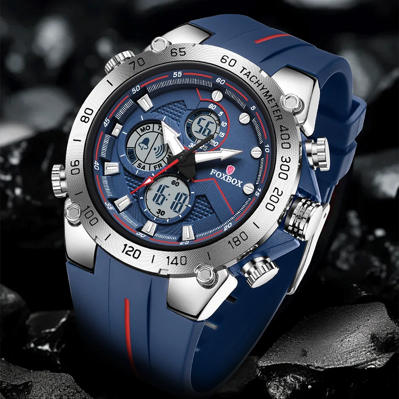 

FOXBOX LIGE повседневные модные электронные мужские часы, роскошные силиконовые ремешки, повседневные спортивные часы, водонепроницаемые цифровые мужские часы с будильником