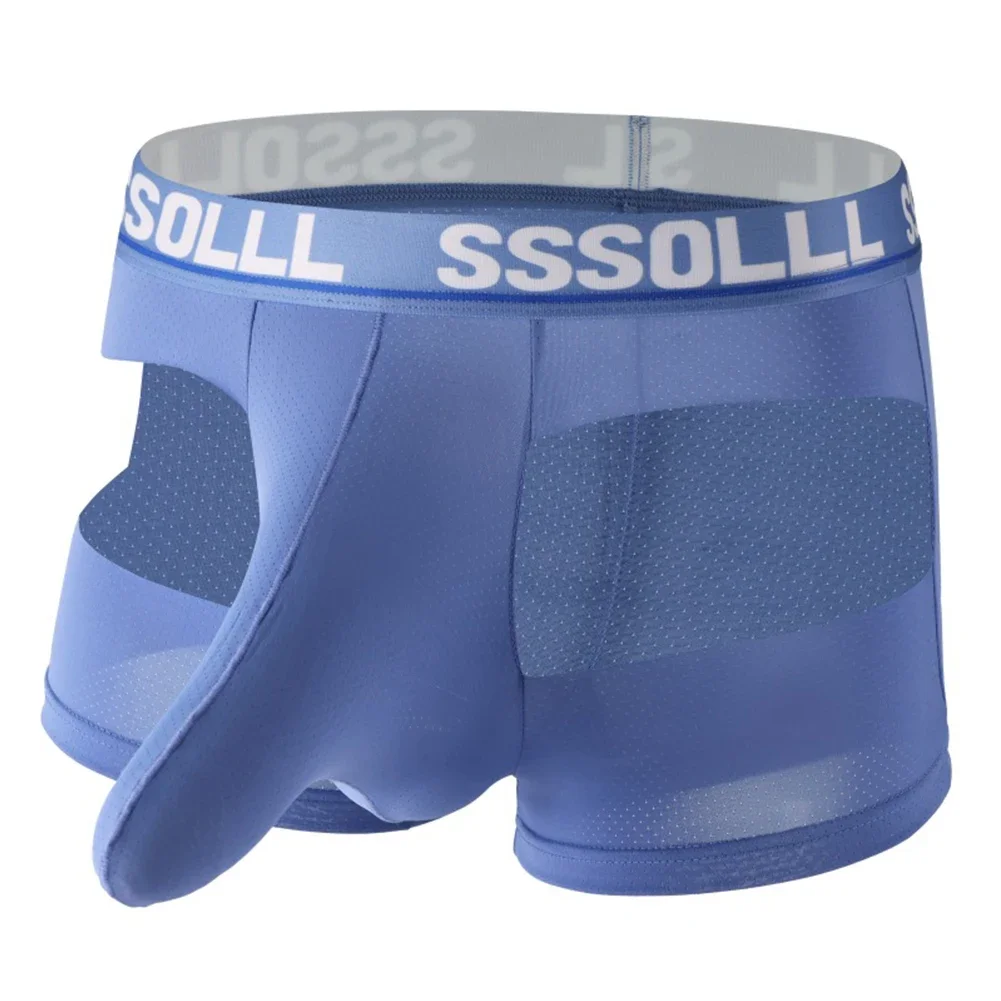 Breathable Mesh Underwear Underwear Breathable Mesh Dark Blue Men Boxer Shorts Polyester Spandex Trunks Design