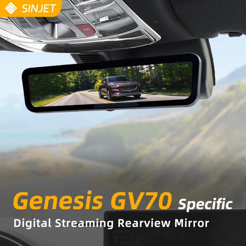 SINJET For Genesis GV70 Digital Signal Streaming Rearview Mirror HD Front & Back Dual Camera Night Vision DVR Dash Cam