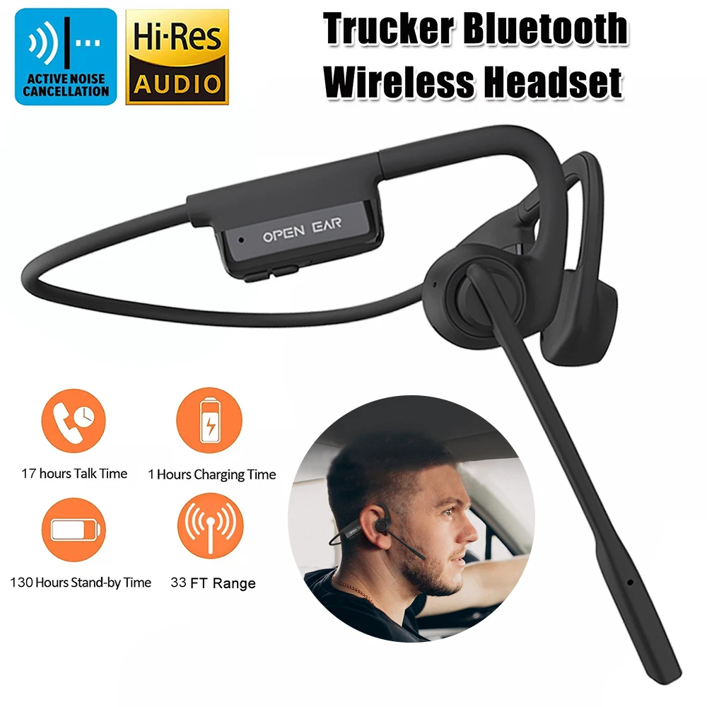 Wireless Bluetooth Headset Bone Conduction Earphones Fast Charge Sports Gaming Headphones with Dual CVC8.0 Noise-canceling Mic