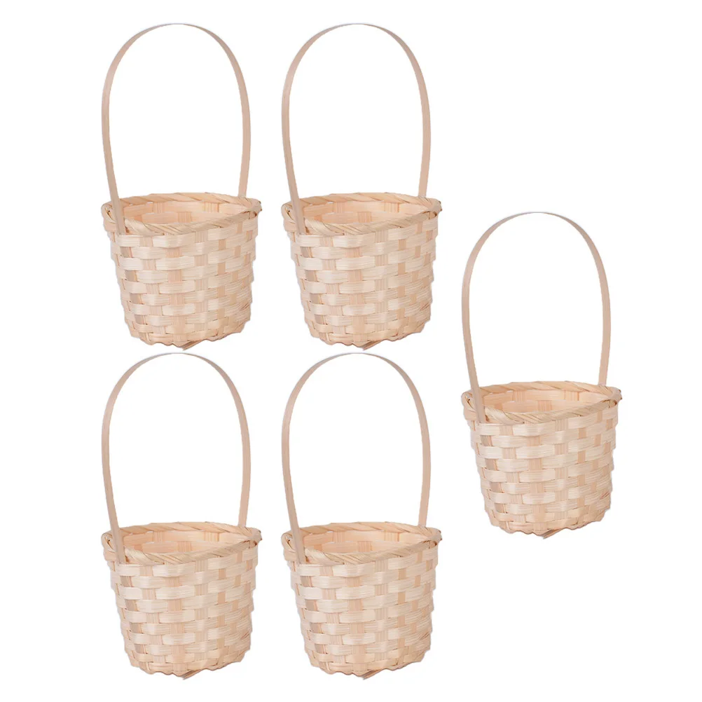 

5Pcs Foldable Weaving Bamboo Basket Fruit Vegetable Holder Storage Container for Home Picnic Flower Arrangement