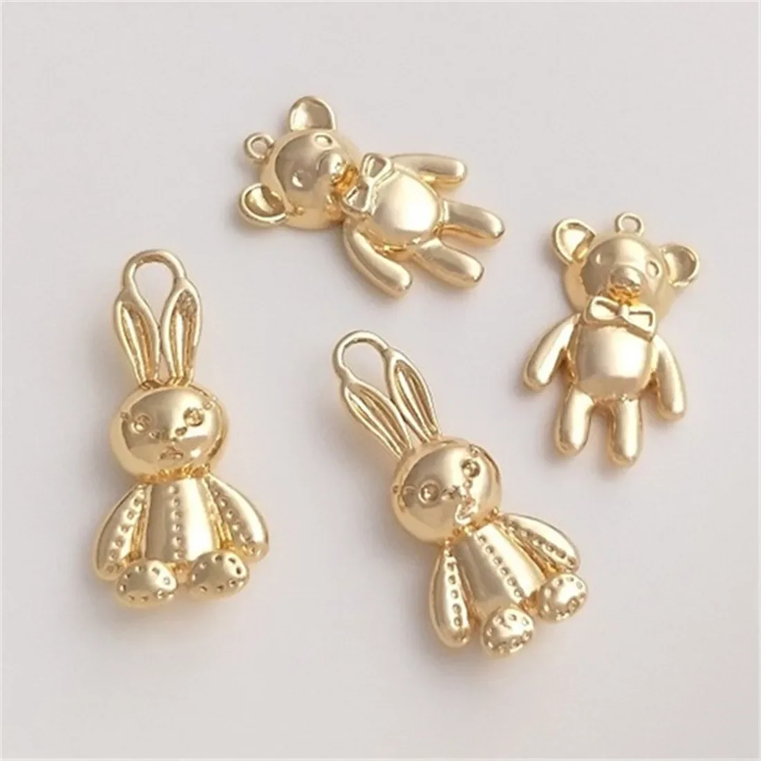 14K Gold Pack Cute Bear and Rabbit Pendant Handmade Jewelry Pendant DIY Bracelet Necklace Jewelry Pendant D035