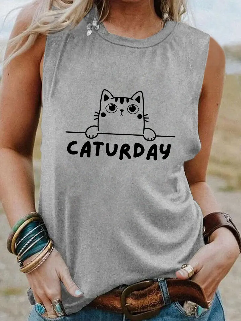 

Cat Day New Arrival Cat Lovers Sleeveless Tshirt Women Funny Summer Casual Sleeveless Top Cat Mom Shirt Gift for Pet Lover