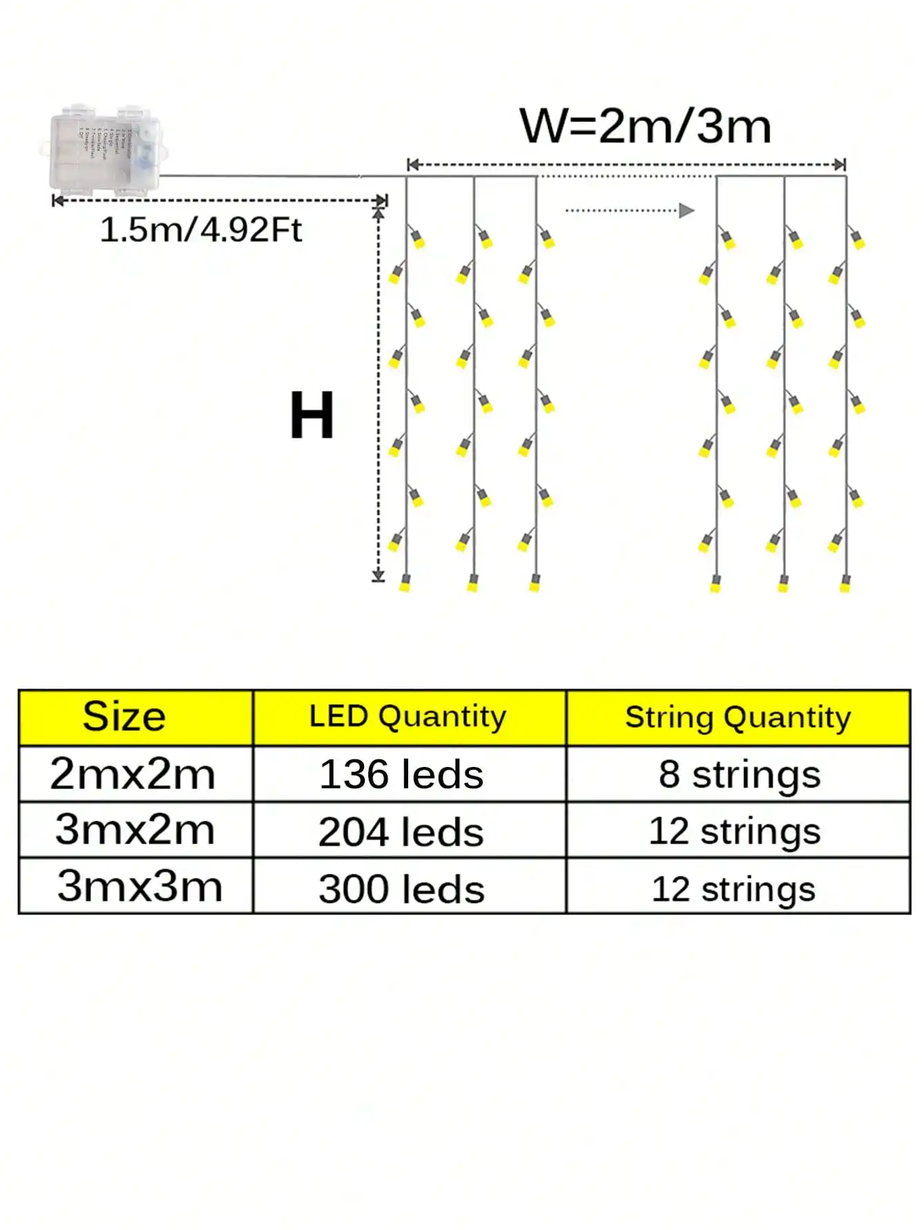 سلسلة أضواء ستارة LED تعمل بالبطارية لعيد الميلاد والعام الجديد وحفلات الزفاف والحديقة المنزلية
