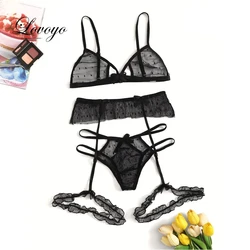 Sexy Bra Set Transparent See Through Bra and Panty Set with Garter Perspective Mesh Lace Lingerie Set Ladies Underwear Set