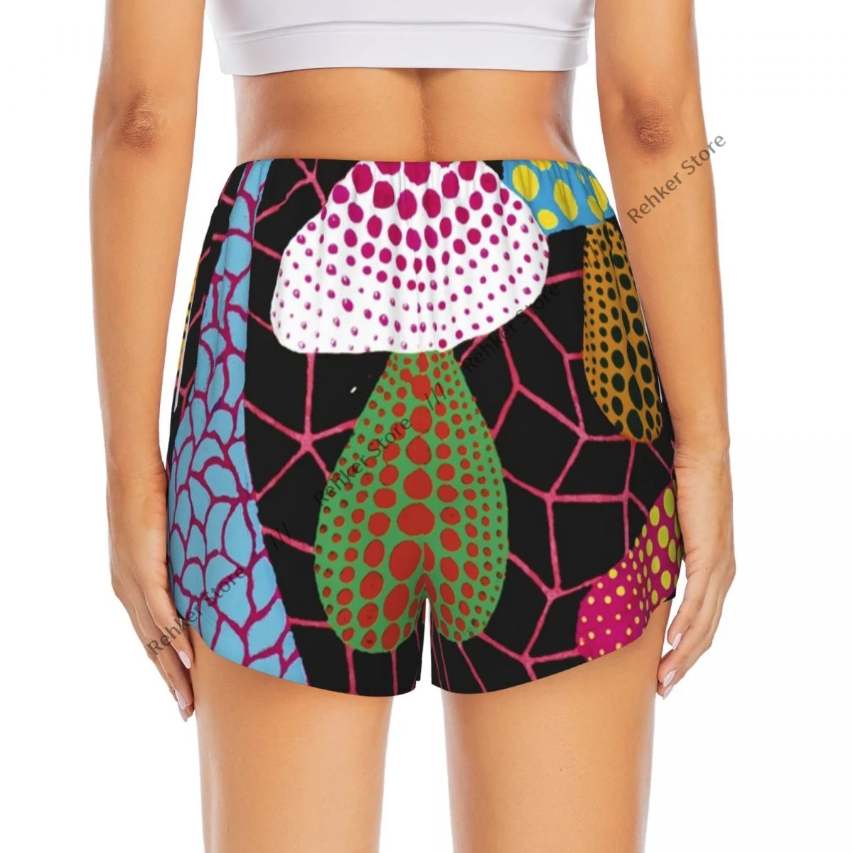 Calções de treino feminino fitness secagem rápida dupla camada shorts coloridos cogumelos arte atlético yoga calças curtas ginásio leggings