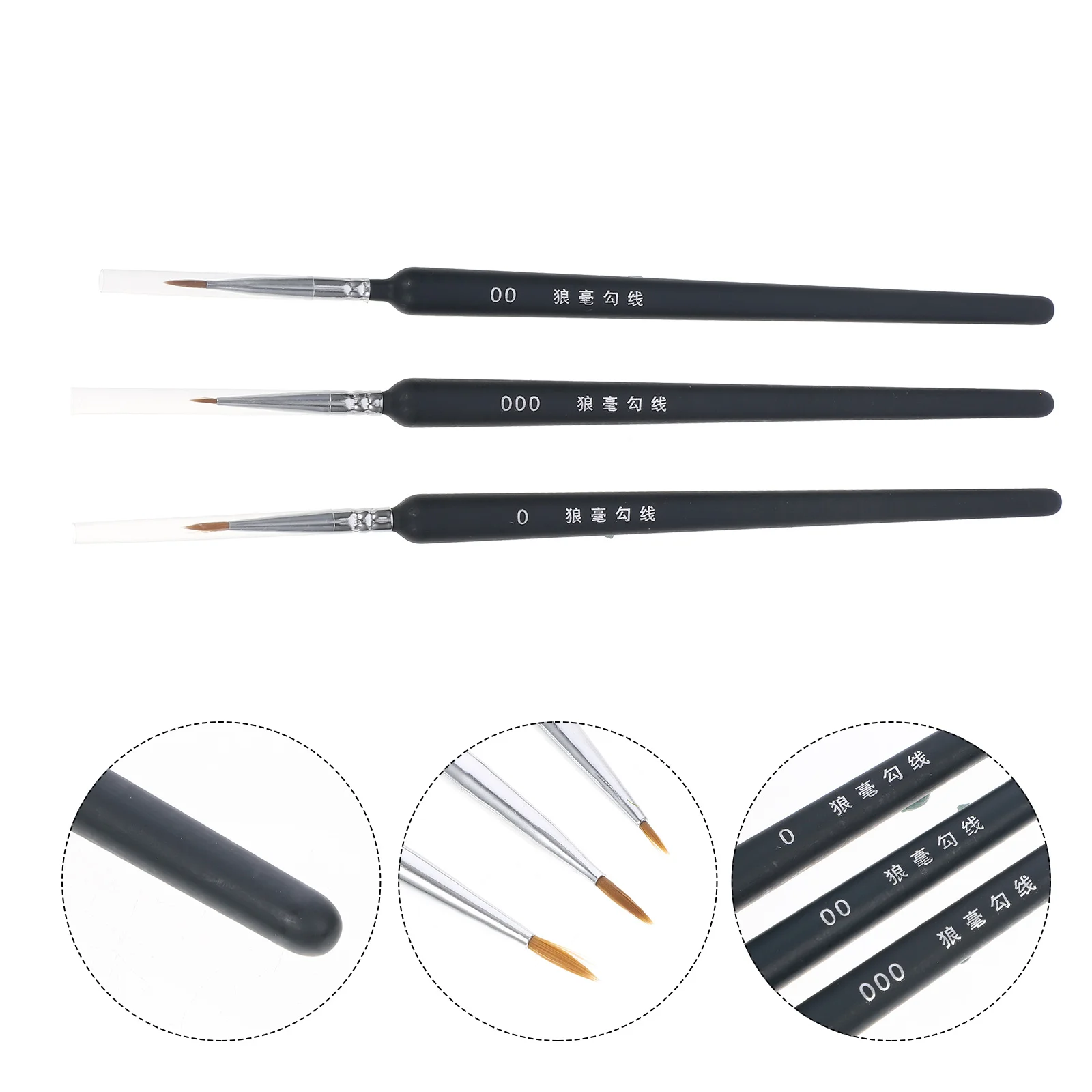 3 Pcs Liners Wolf Hair Painting Hairbrush Miniatures Sponge for Watercolor Paints