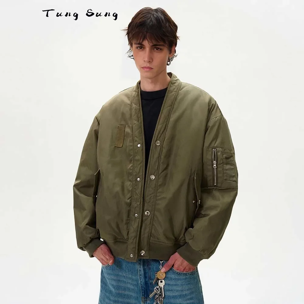 Tung Sung Kimono Coat American Thickened V-neck Puffer Jacket Winter Coat Men 2024 Japan Style