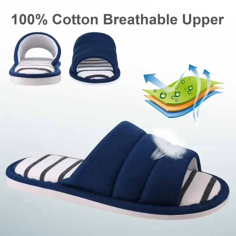 Comwarm – Open-ended Cotton Interior Slippers for Women, Soft and Casual Tongs for Home Shape Memory Foam Flat Shoes for Bedroom