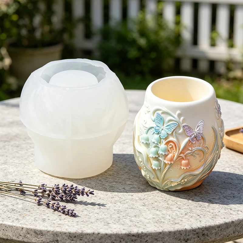 Lily of the Valley Butterfly Silicone Mold DIY Aromatherapy  Pen Holder Storange Container Gypsum Casting Mould Home Decor