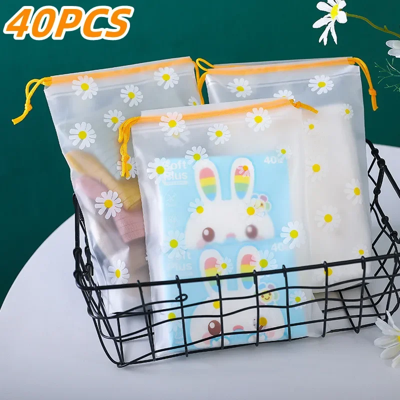 

40P Daisy Drawstring Storage Bag Transparent Waterproof EVA Large Capacity Clothes Shoes Organizer Portable Makeup Toiletry Bags