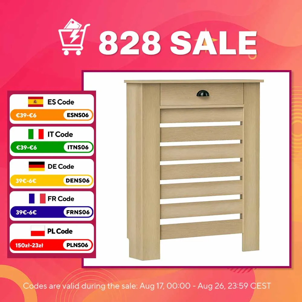 Image of Homcom Heizkörperabdeckungen mit Schublade, MDF-Heizkörperabdeckung, Heizkörperabdeckung für Wohnzimmer, Schlafzimmer, Flur, 78 x 19 x 95,5 cm, Eiche