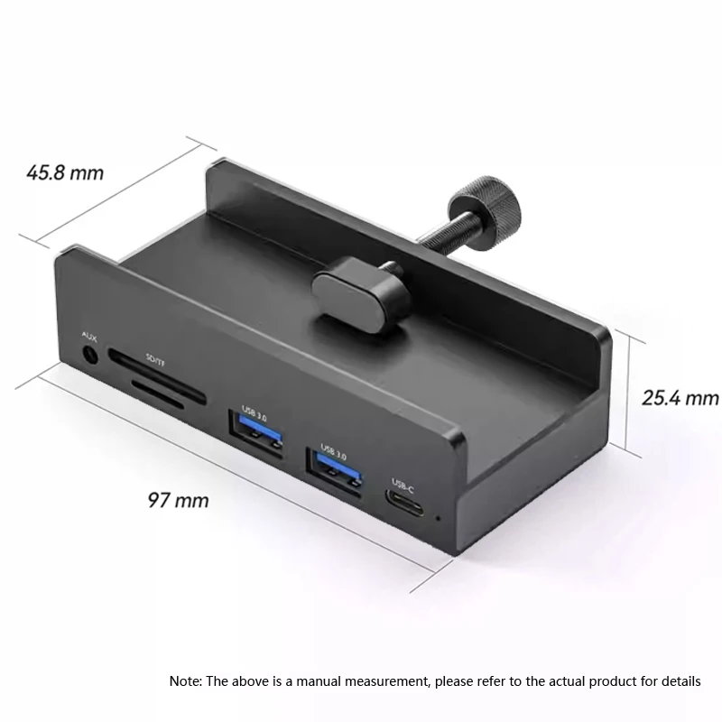 مشبك USB3.0 مع منفذي بيانات USB-A، قارئ بطاقات SD/TF، 3.5 مم AUX، منفذ Type-C لسطح المكتب