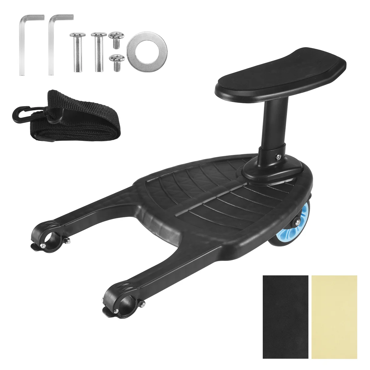 AM-Baby Stroller Wheeled Board Kids Wheel Board Stroller Step Stand Ride on Boards Plate Detachable Seat Blue