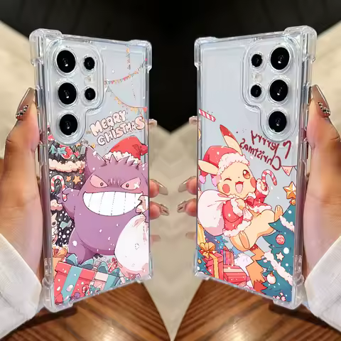 Merry Christmas Pokemons Pikachus Gengar Phone Case For Samsung Galaxy S25 FE S24 S23 S22 S21 Ultra S20 Plus Note 20 S25FE Cover