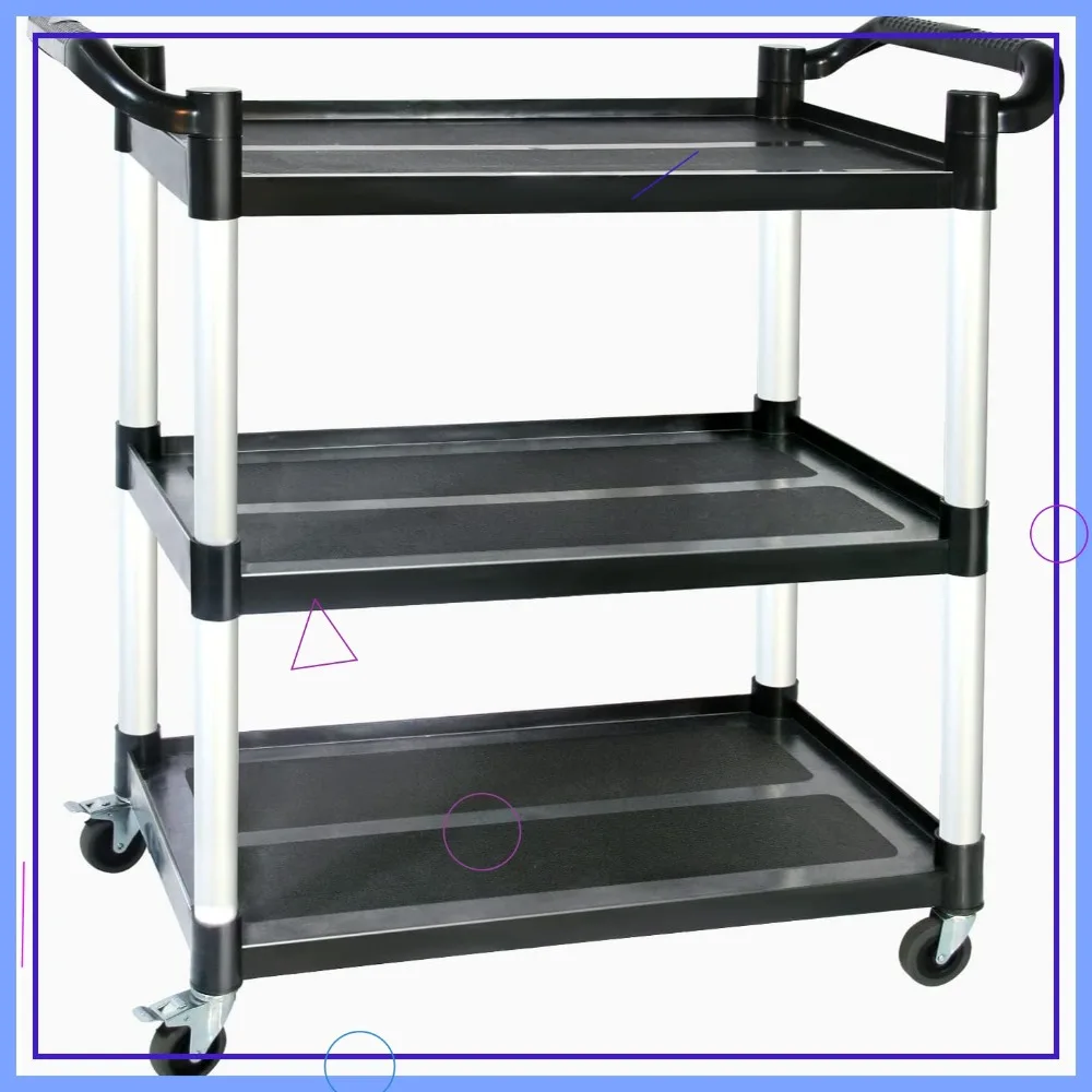 

3-Tier Utility Cart with Wheels, Heavy Duty 510 LBS, Rubber Pad & Hammer for Kitchen Office Warehouse