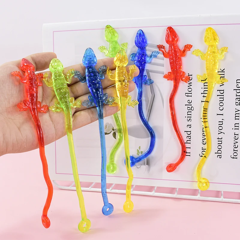 

10Pcs Colorful Lizard Sticky Retractable Toy Kids Birthday Party Favor Carnival Rewards Halloween Gift Baby Shower Pinata Filler