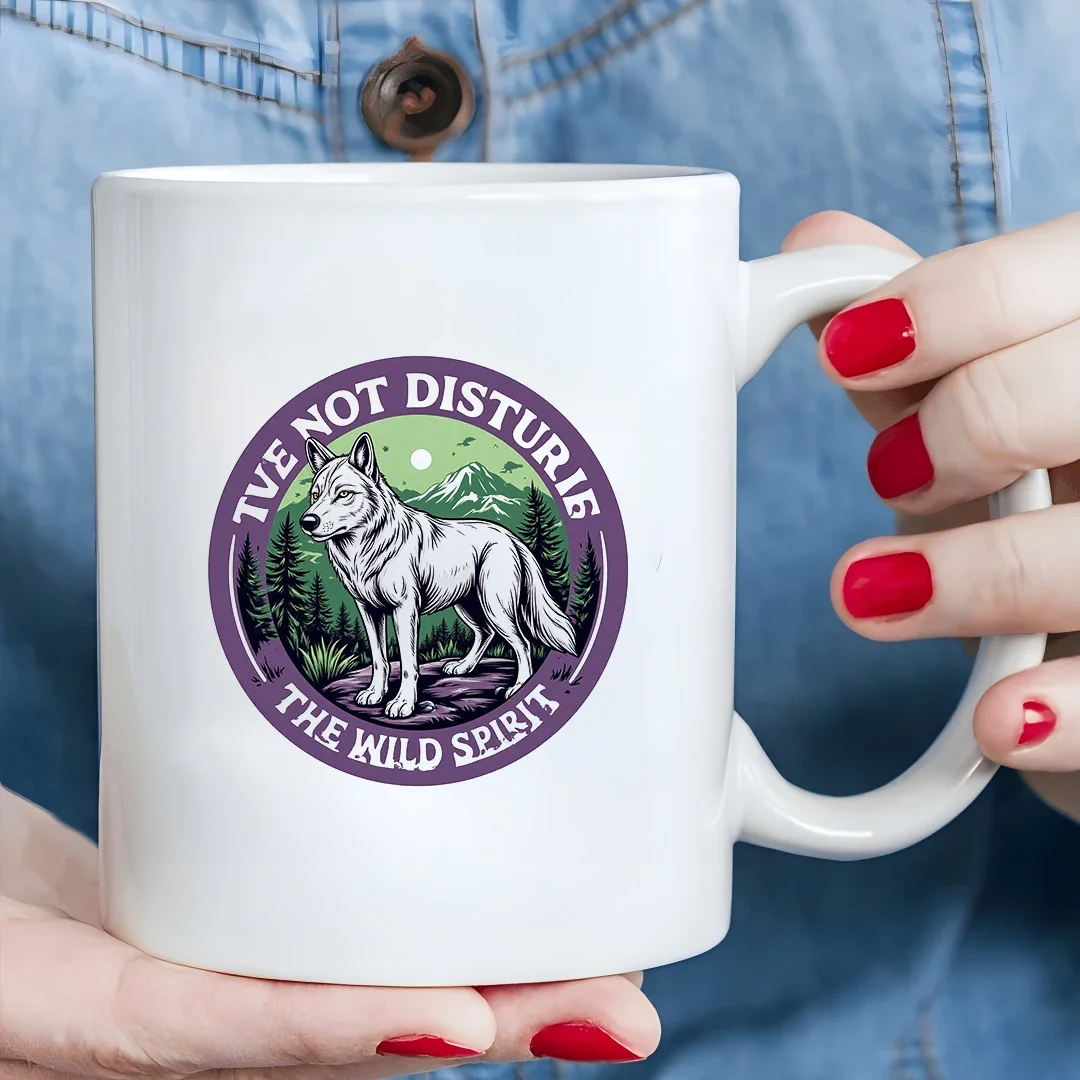 

11oz Round Emblem Mug - Wolf King Forest Snowy Mountain Design Christmas Gift for Family and Office