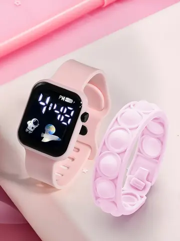 2PCS Children's Smart Watch Bracelet Simple and Fashionable Student Outdoor Sports Electronic Watch Gift for Boys and Girls