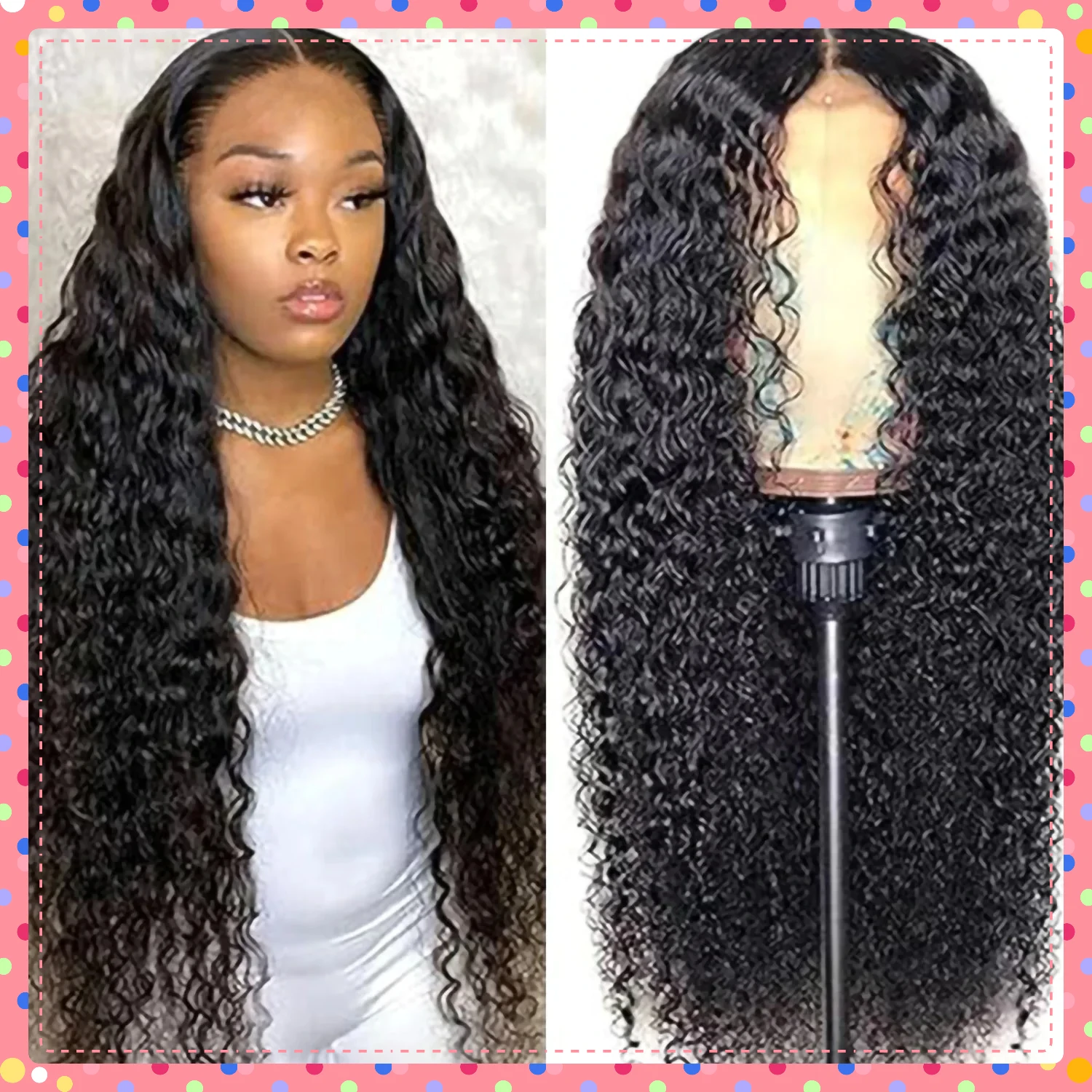 

Long Deep Wave Synthetic Wig for Women 26 Inch Curly Hair Natural Color Glueless Heat Resistant Daily Party Cosplay Use