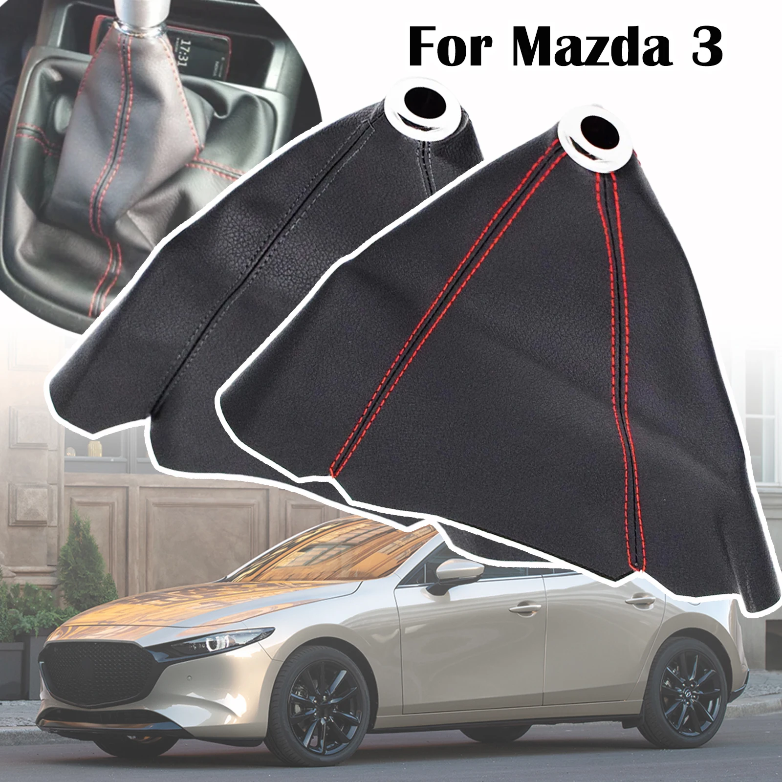 Shift Boot Car Gaiter Cover Leather Manual Auto Shifter Shift Boot Cover Gear Stick Gaiter For Mazda 3 BL 2010 Stitch/Black PVC