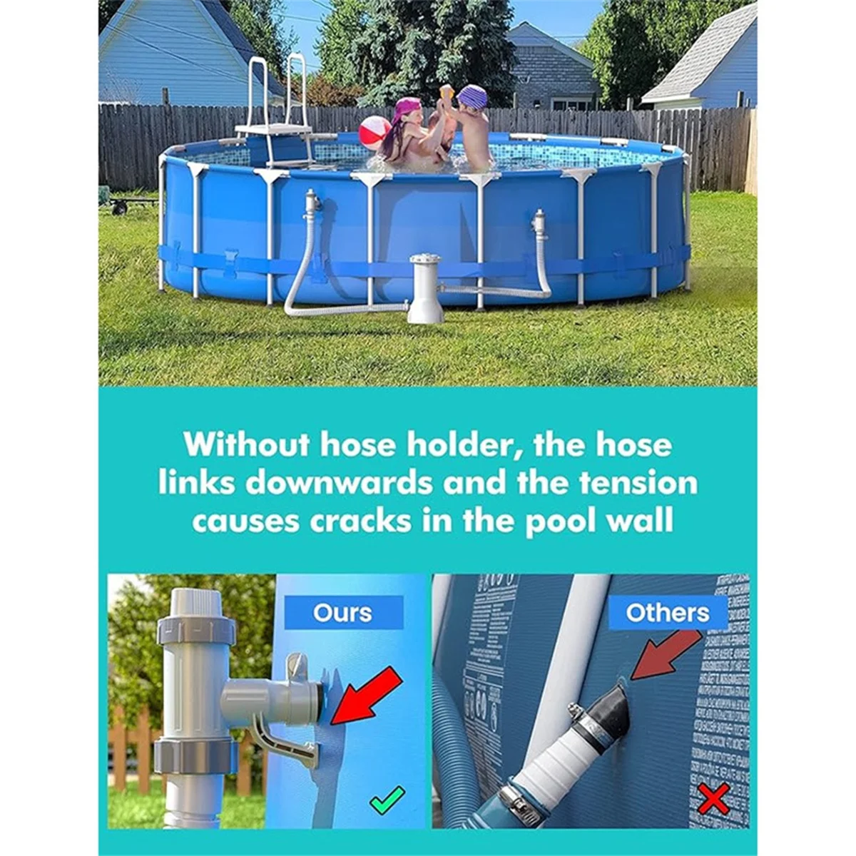 Adattatore per tubo per piscina, parti di ricambio per piscina Staffa per tubo per piscina e valvola a stantuffo per piscina fuori terra