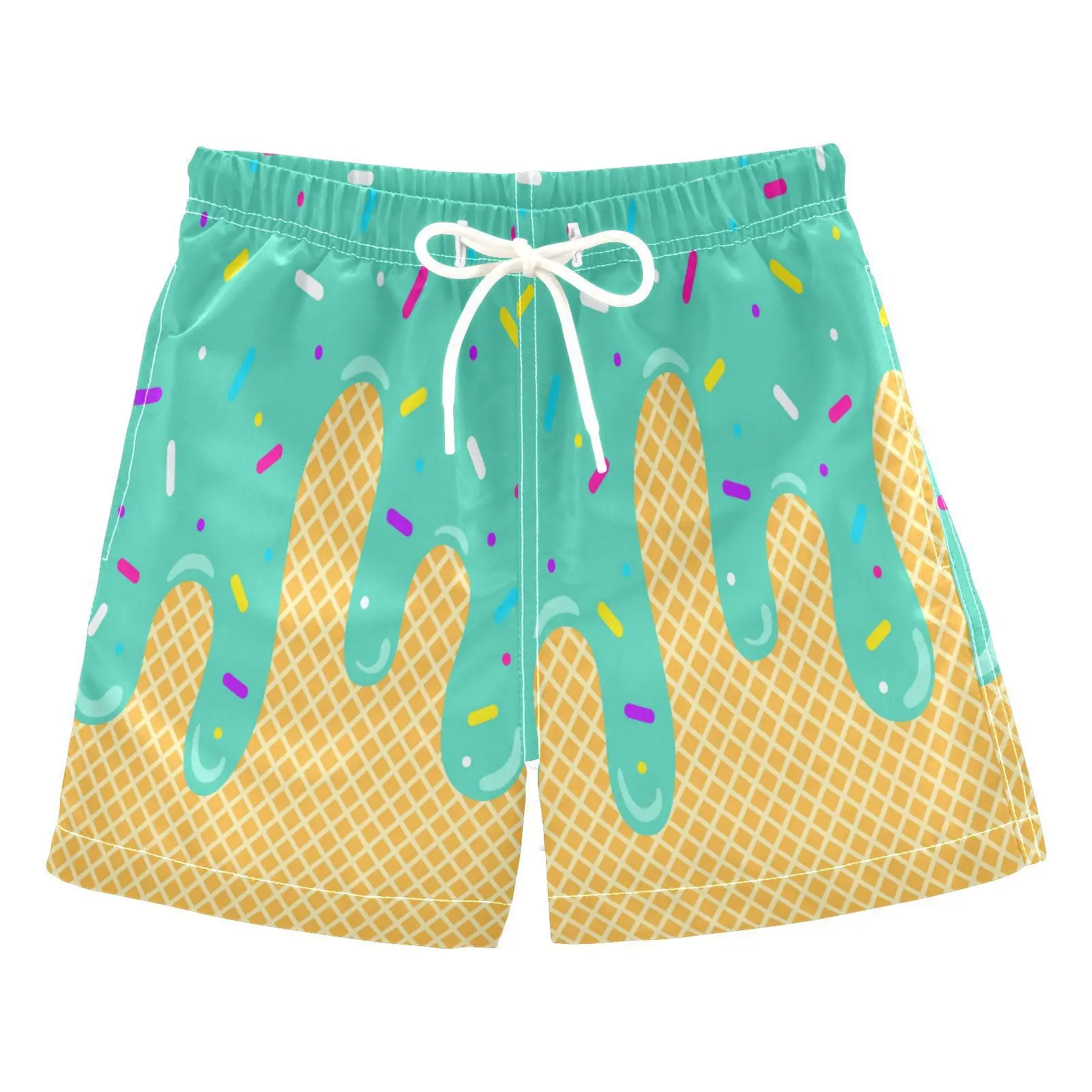 Pantalones cortos de verano con estampado de helado para niños: pantalones cortos de playa de algodón, pantalones cortos de secado rápido para niños y niñas