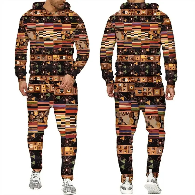 2025 الخريف العرقية نمط هوديي السراويل 2 قطعة مجموعة ثلاثية الأبعاد ملابس رياضية مطبوعة مجموعة الشارع ملابس رجالية كبيرة #3