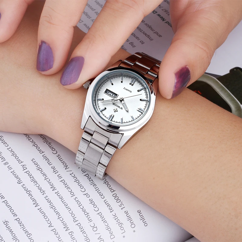 Wwoor senhoras relógio pulseira de aço inoxidável à prova dwaterproof água relógio para mulher quartzo clássico marca luxo pulseira relógio reloj mujer