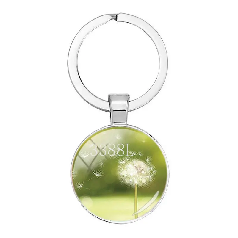 Popular Jewelry Dome Glass Alloy Keychain Dandelion Plant Park View  Pattern Fashion Gift