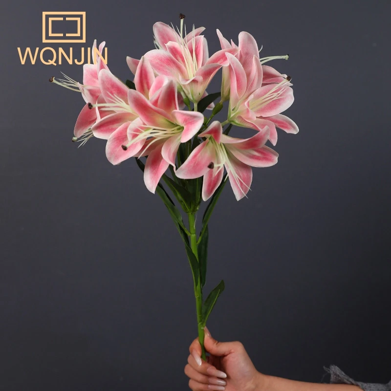 1 Bündel simulierte 10-köpfe lange Zweige Lilie Hochzeit Zuhause, Eingangsdekoration, Fotografie-Requisiten, Seidenblumenstrauß – Detail 7