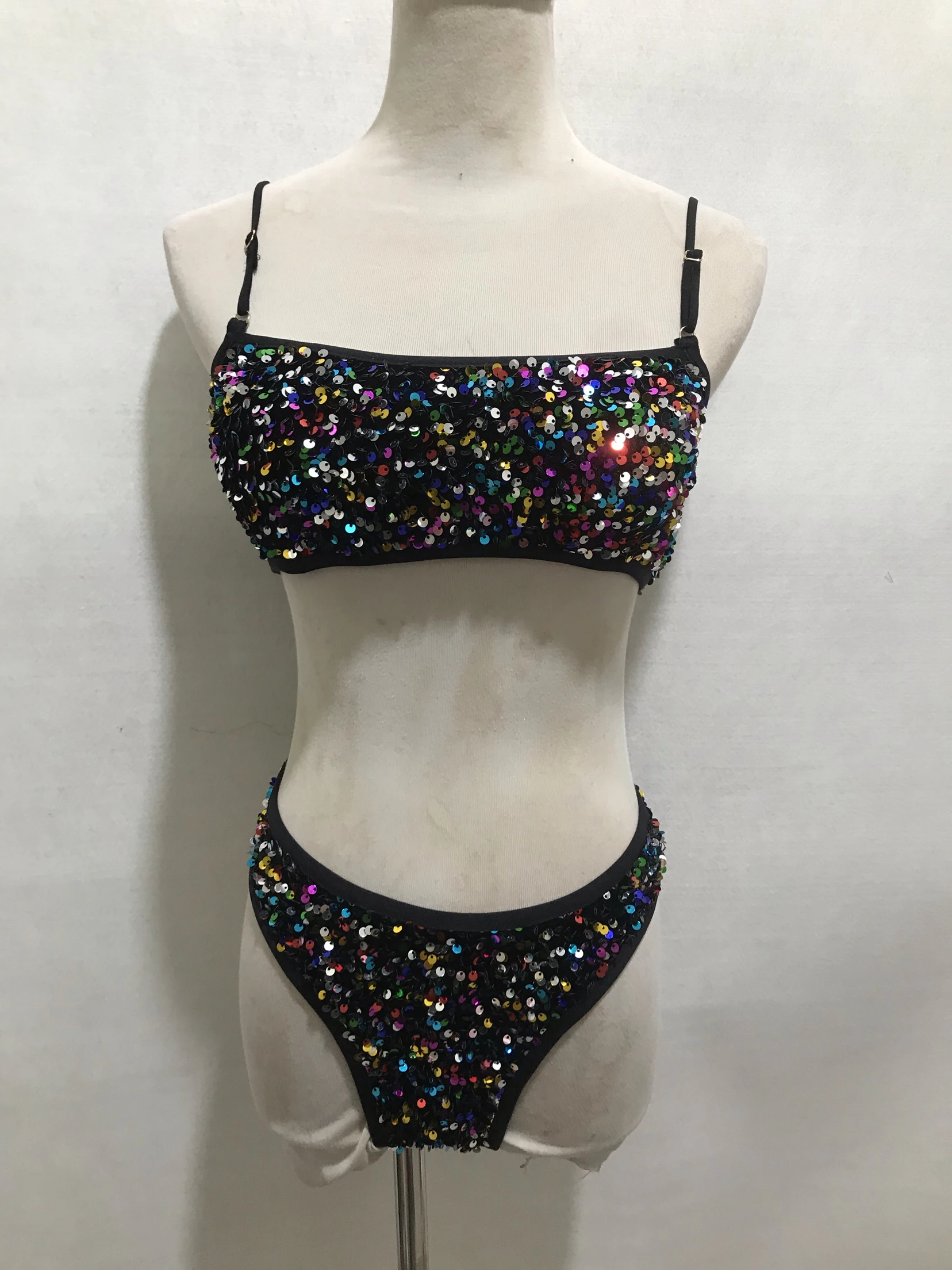 

Super Shiny Sequin Sexy Bikini Suspender Bra Set Nightclub Bar Holiday Party Female DJ Leading Dance Stage Performance Costume