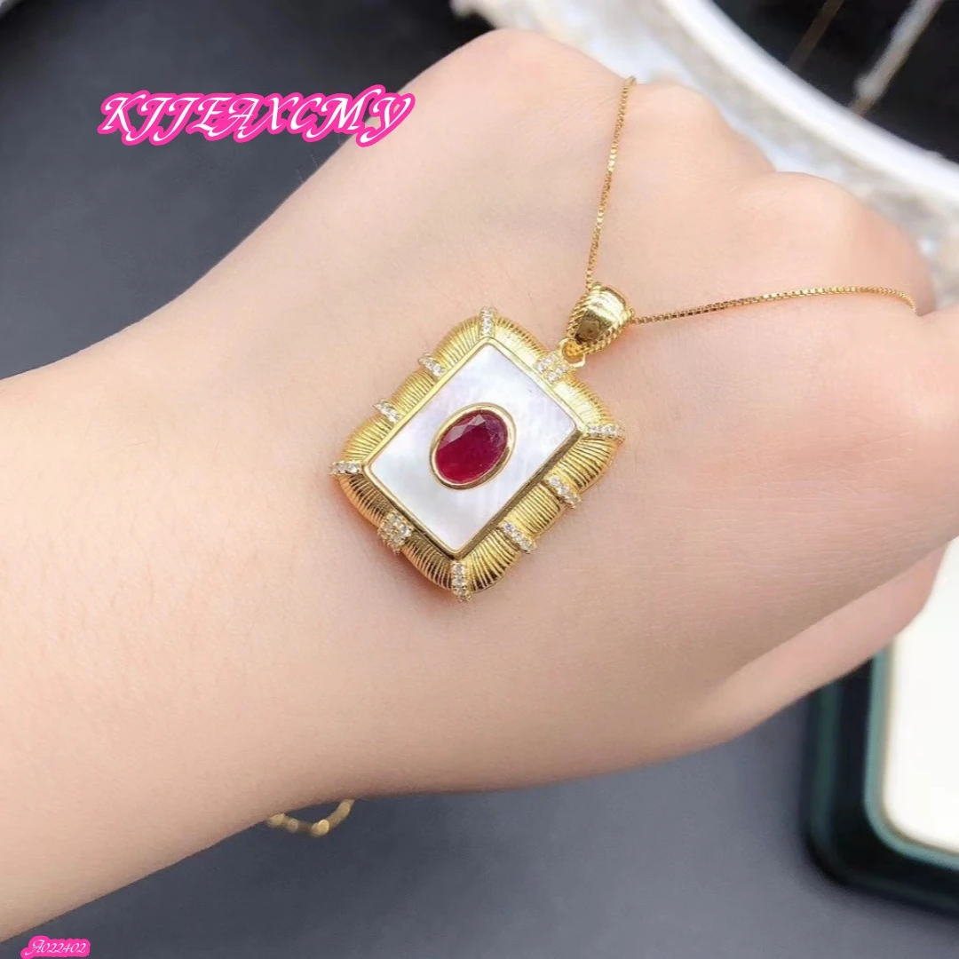 KJJEAXCMY 925 Sterling Silver Natural Colored Ruby Women's Pendant  Girl's Party Birthday and Christmas Gift