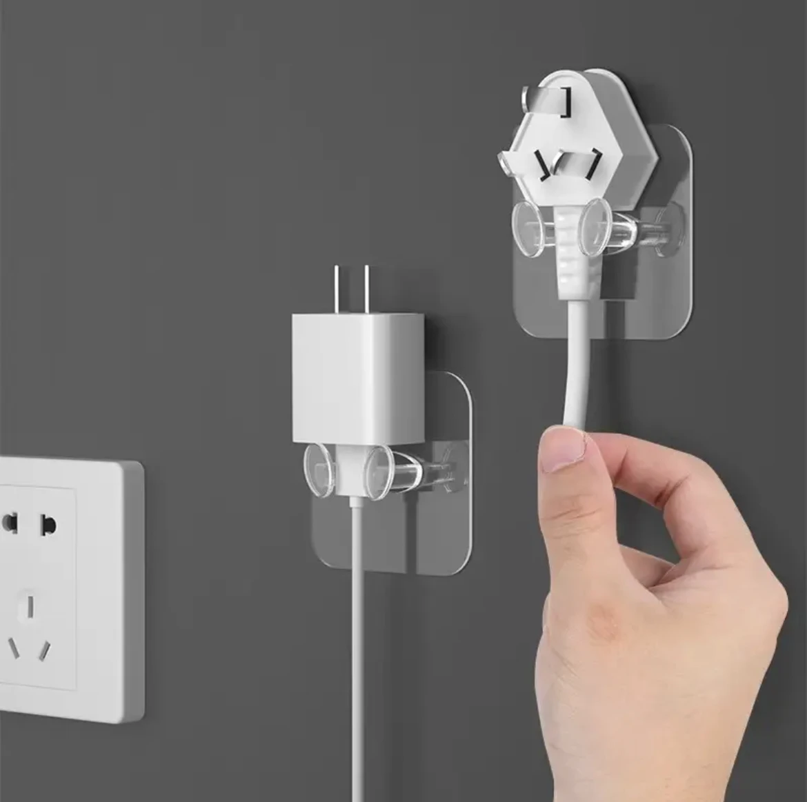 Wall Storage Hook Punch-free Power Plug Socket Holder Kitchen Stealth Hook Wall Adhesive Hanger for Bathroom